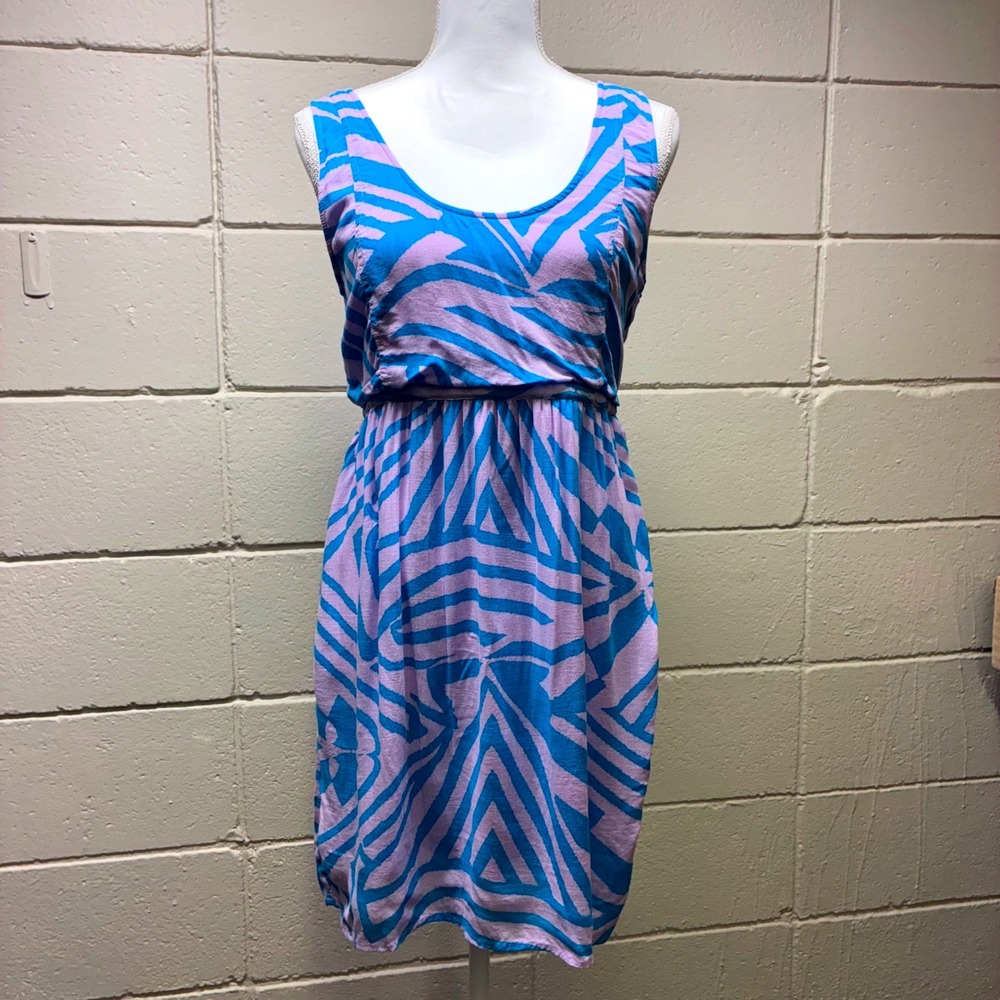 Volcom Collage‎ It Dress Women Medium Purple Teal Abstract Geometric Zebra Beach